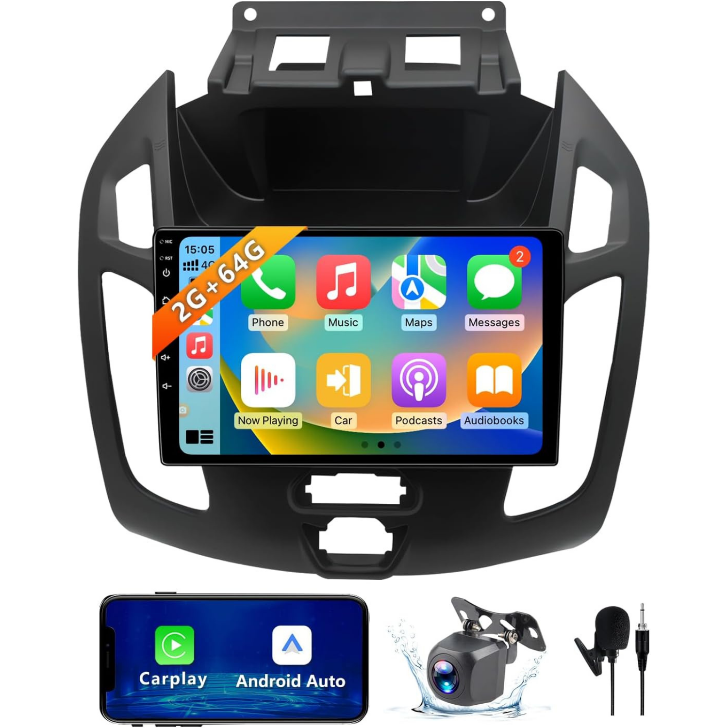 ZHNN 2+64GB Car Radio Stereo Compatible with Ford Transit Connect 2014-2018, 9 Inch Android 13 Touch Screen Car Radio with CarPlay/Android Auto, GPS FM WiFi Bluetooth Backup Camera