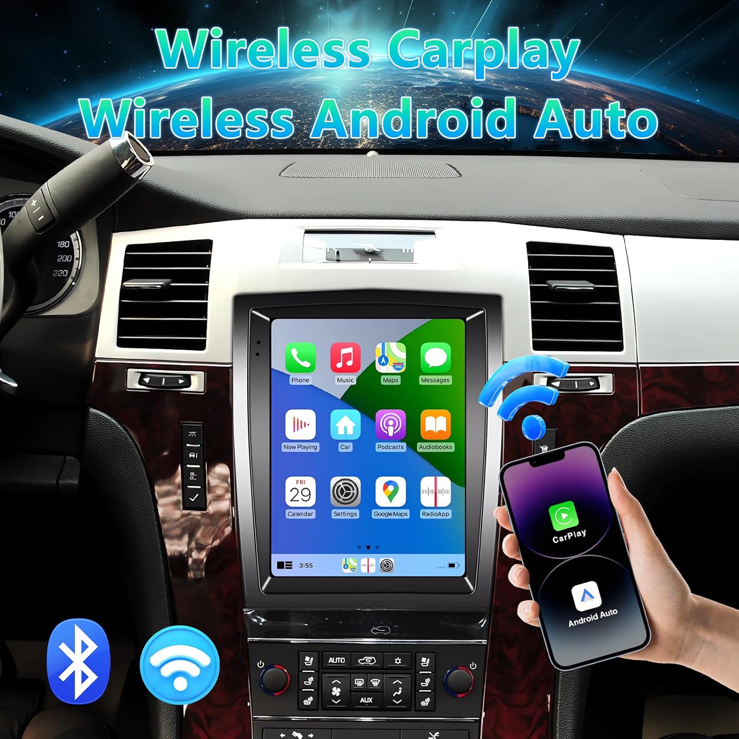 Android 13 Car Stereo Compatible with Cadillac Escalade/Sailway SLS 2007-2014, 9.7 Inch 2+64G Car Radio with CarPlay&Android Auto Support GPS/SWC/Bluetooth/FM RDS Radio/Backup Camera