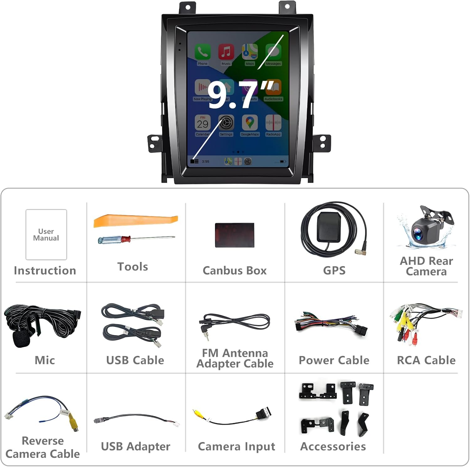 Android 13 Car Stereo Compatible with Cadillac Escalade/Sailway SLS 2007-2014, 9.7 Inch 2+64G Car Radio with CarPlay&Android Auto Support GPS/SWC/Bluetooth/FM RDS Radio/Backup Camera