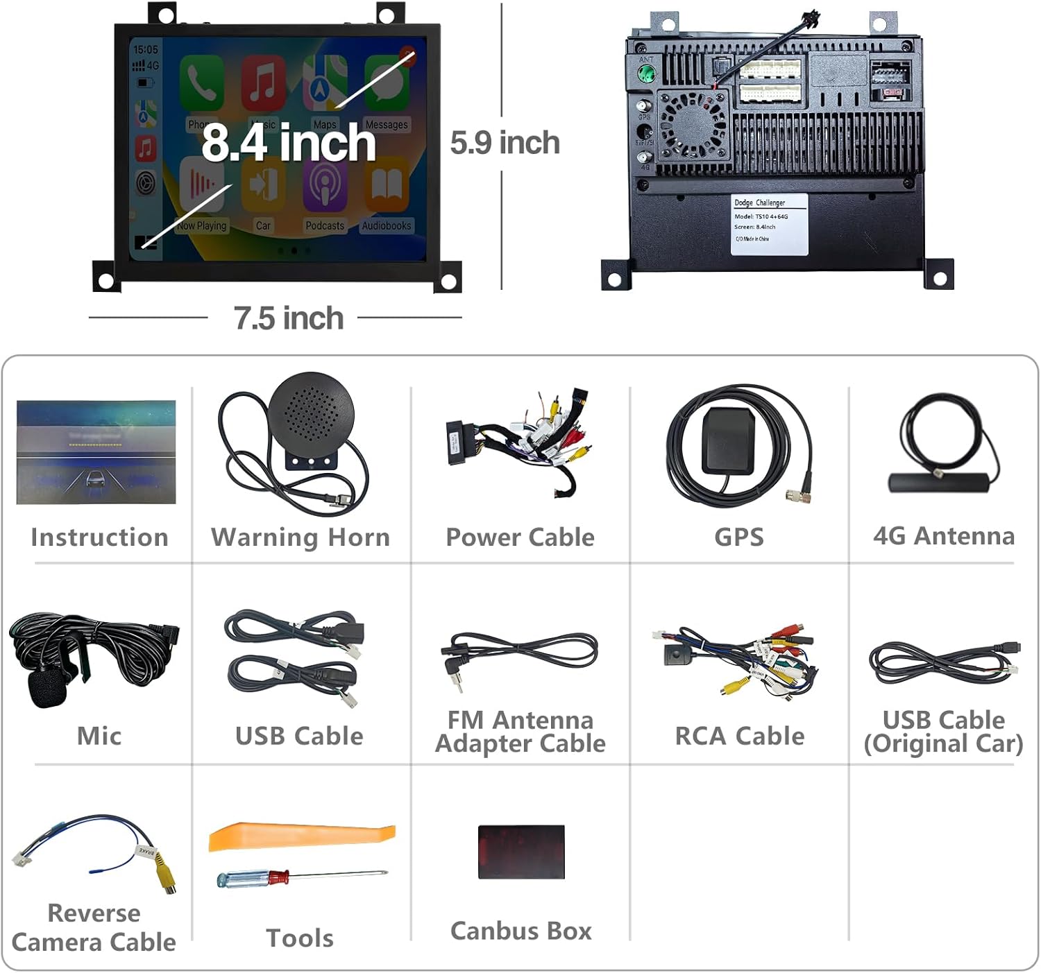 ZHNN Car Stereo Compatible with Dodge Charger/Challenger 2015 2016 2017 2018 2019, Touchscreen Car Head Unit with Carplay/Android Auto