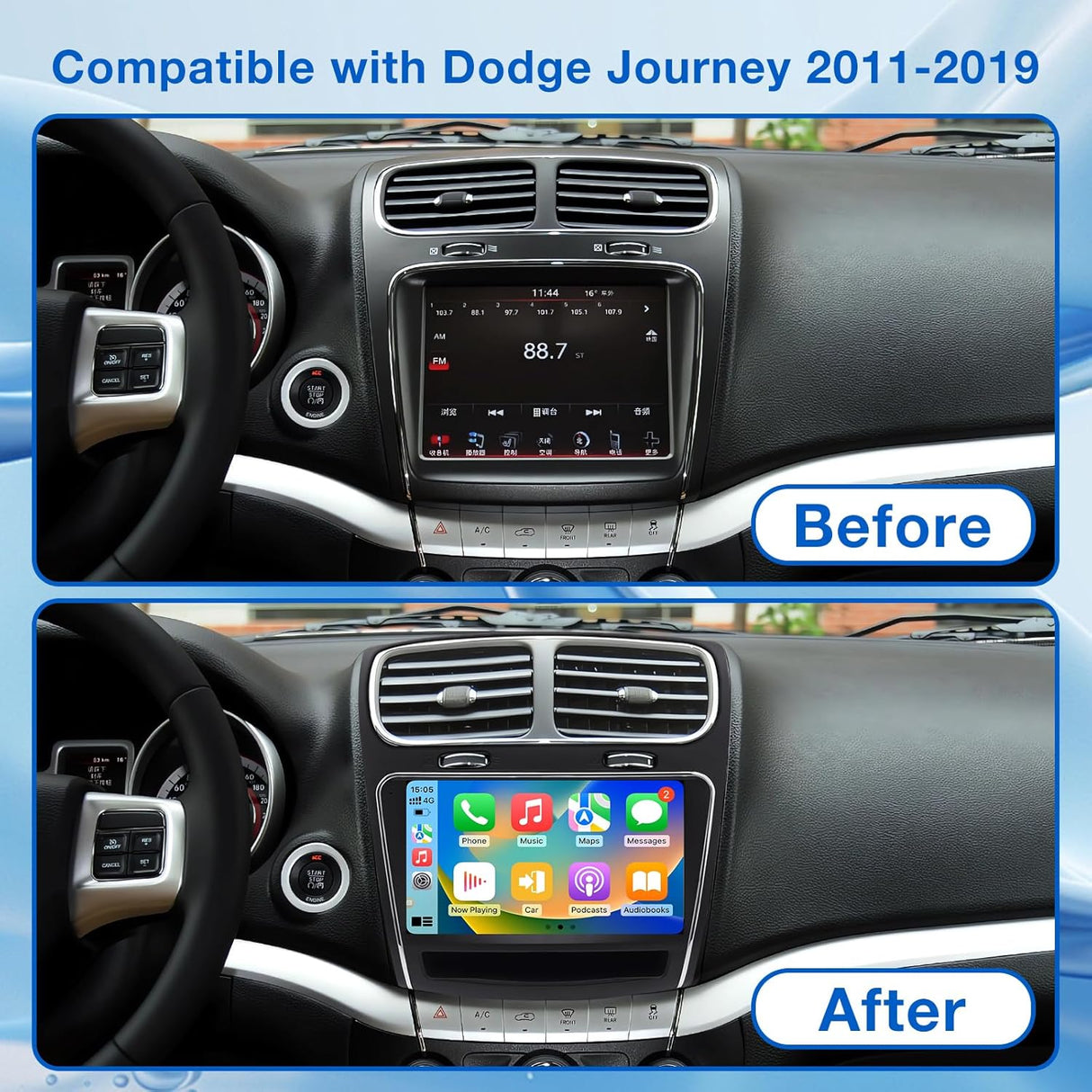 Android 13 Car Radio Stereo Compatible with Dodge Journey 2011-2019 Wireless Carplay/Android Auto/Mirrorlink, 2+64G 9 Inch Touch Screen Car Radio with GPS Navigation,Bluetooth, FM, Backup Camera