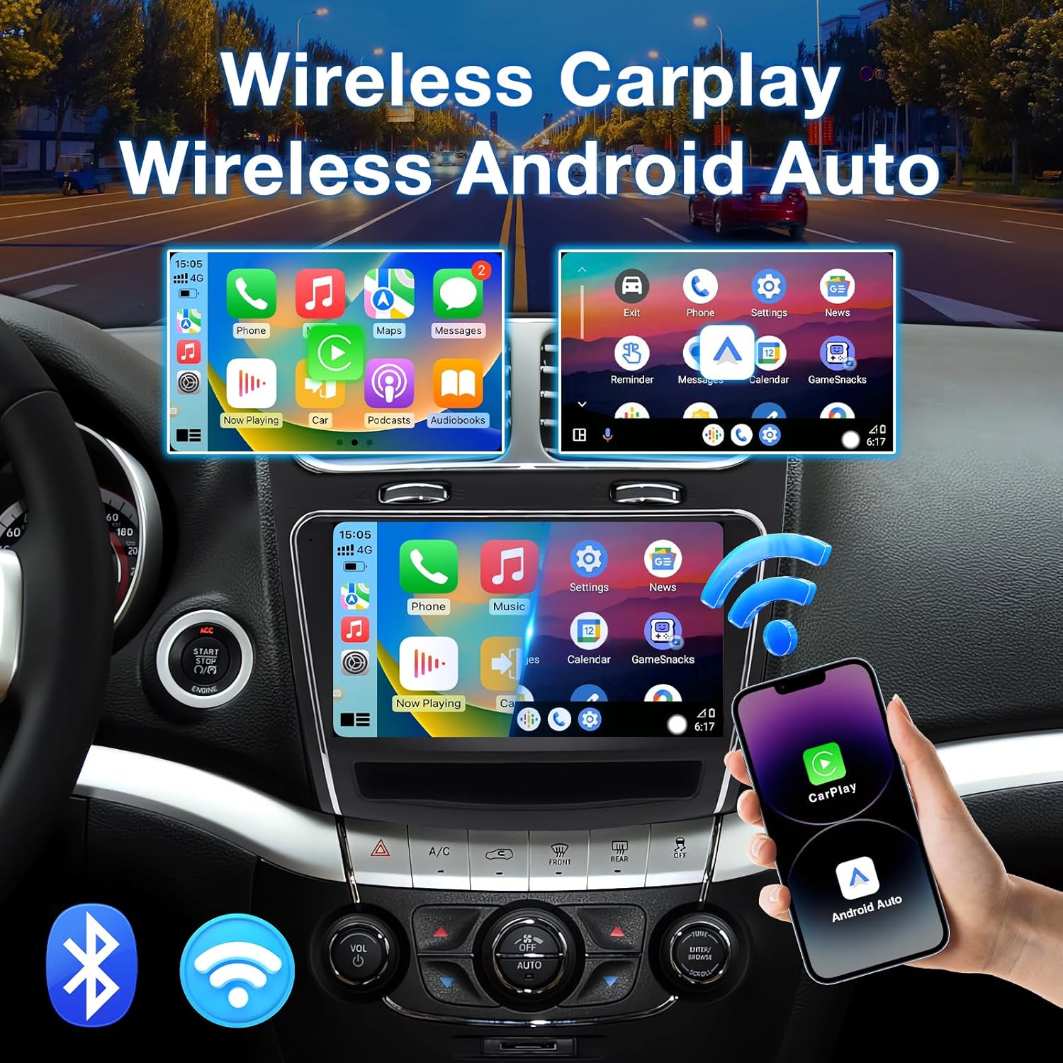 Android 13 Car Radio Stereo Compatible with Dodge Journey 2011-2019 Wireless Carplay/Android Auto/Mirrorlink, 2+64G 9 Inch Touch Screen Car Radio with GPS Navigation,Bluetooth, FM, Backup Camera