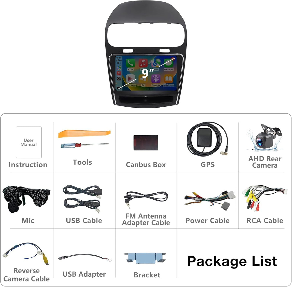 Android 13 Car Radio Stereo Compatible with Dodge Journey 2011-2019 Wireless Carplay/Android Auto/Mirrorlink, 2+64G 9 Inch Touch Screen Car Radio with GPS Navigation,Bluetooth, FM, Backup Camera