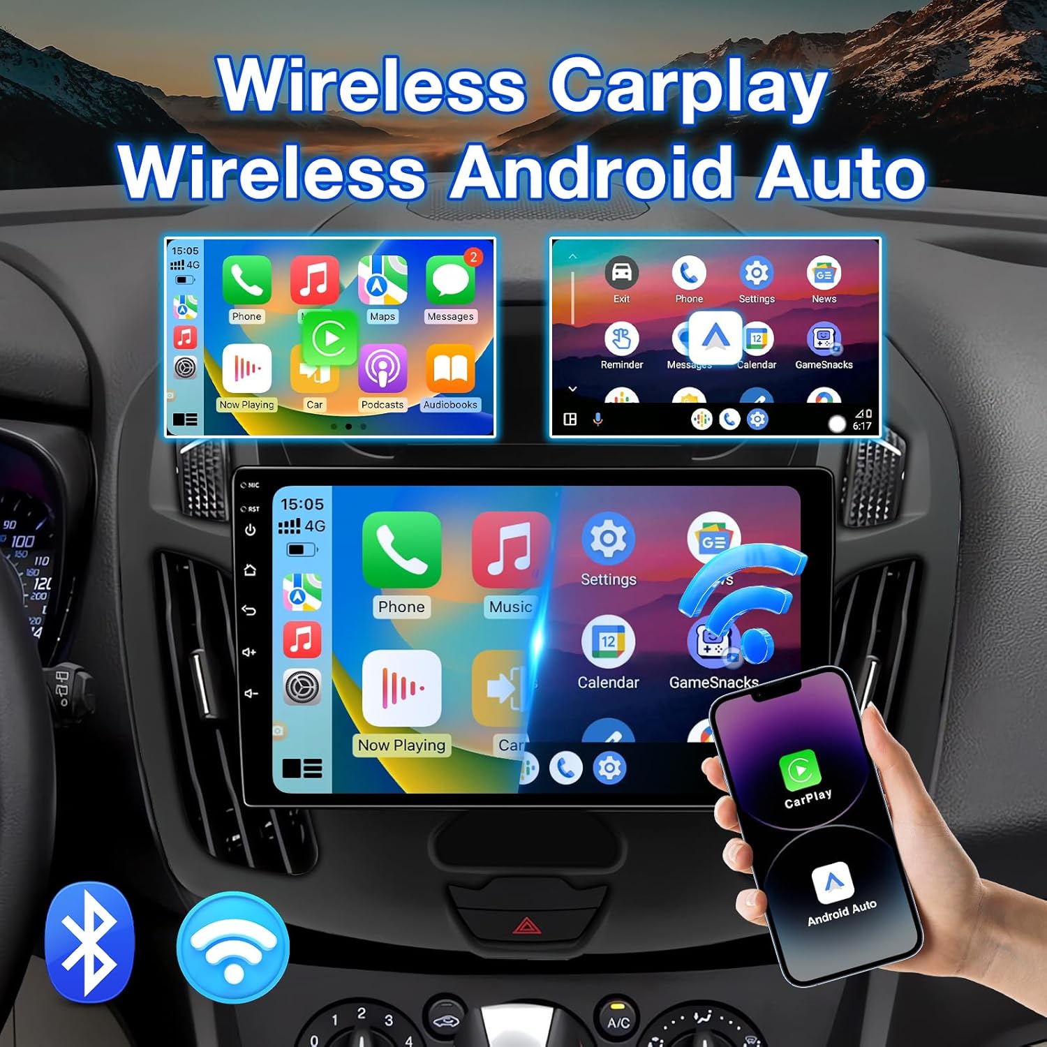 ZHNN 2+64GB Car Radio Stereo Compatible with Ford Transit Connect 2014-2018, 9 Inch Android 13 Touch Screen Car Radio with CarPlay/Android Auto, GPS FM WiFi Bluetooth Backup Camera