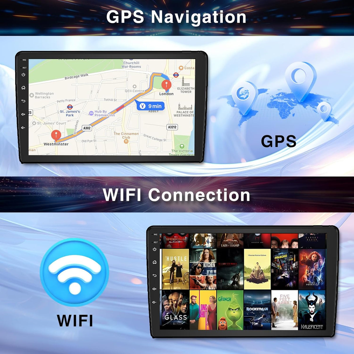 ZHNN 2+64GB Car Radio Stereo Compatible with Ford Transit Connect 2014-2018, 9 Inch Android 13 Touch Screen Car Radio with CarPlay/Android Auto, GPS FM WiFi Bluetooth Backup Camera