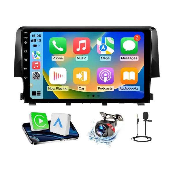 9'' Car Radio for Honda Civic 2016-2020 with Wireless CarPlay & Android Auto, 2G+64GB Android 13 Head Unit GPS Navigation, Plug & Play Car Stereo Upgrade, Voice Control, 4G LTE/5G WiFi