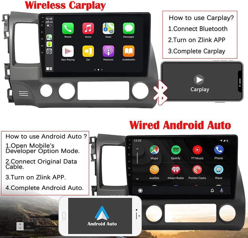 Car Radio Compatible with Honda Civic 2006 2007 2008 2009 2010 2011,Car Stereo Android 13 Touch Screen Wireless CarPlay&Android Auto