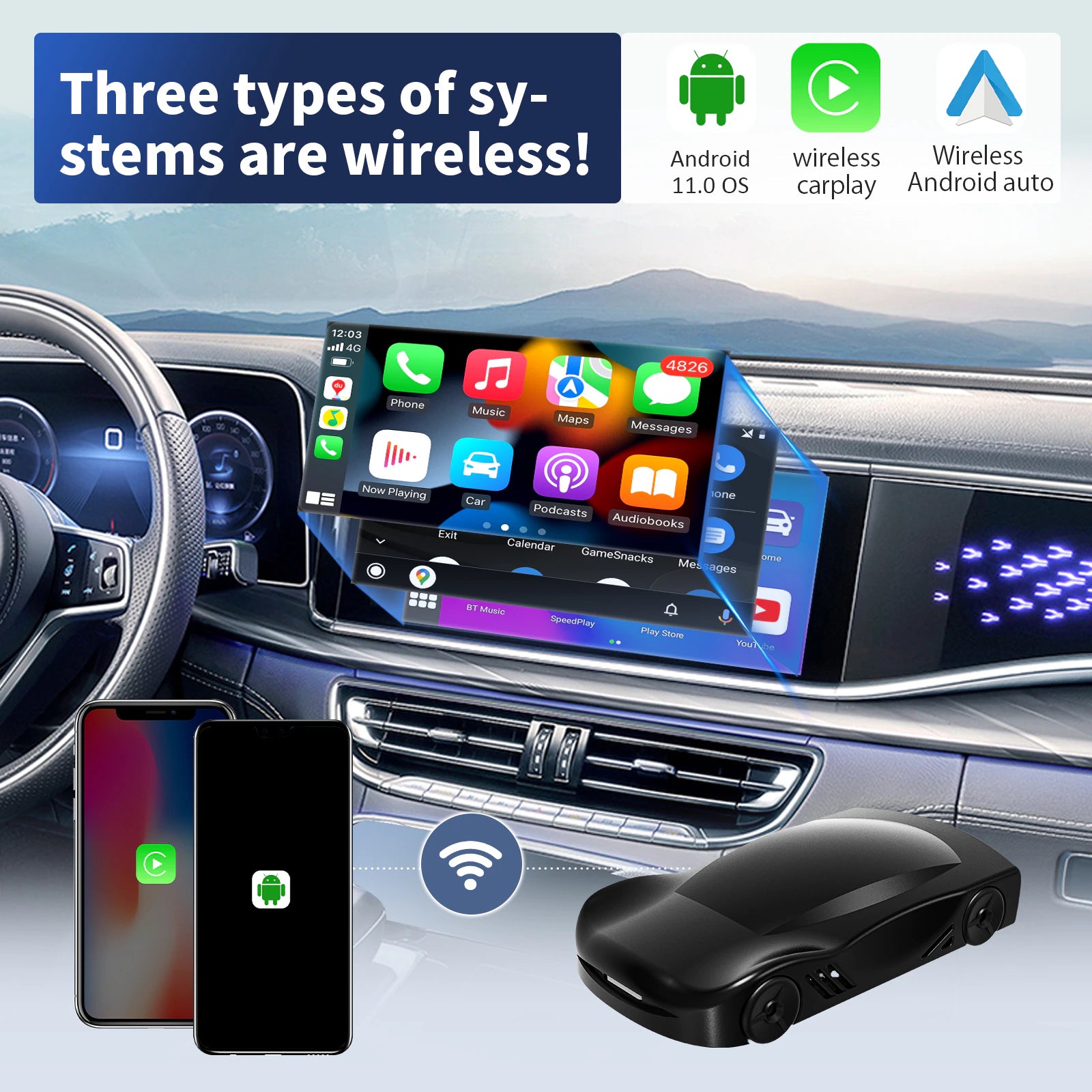 ZHNN Android 11 Wireless Carplay Dongle Fit for OEM Wired Carplay