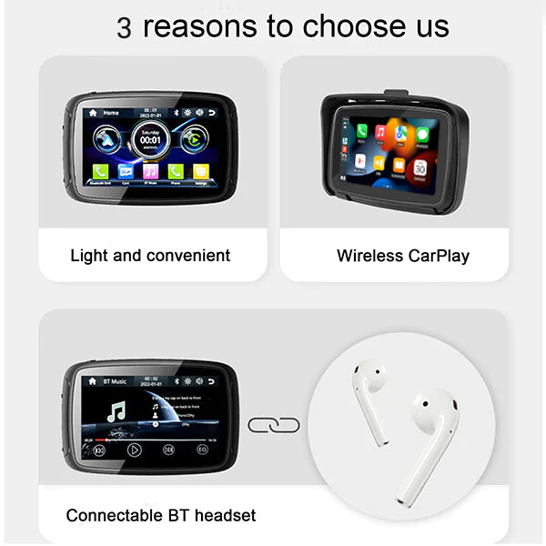 ZHNN 2023 Waterproof Portable Navigator Wireless CarPlay for Motorcycles