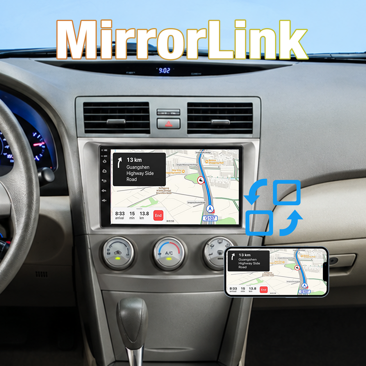 Head Unit Stereo for Toyota Camry (06-11) Wireless CarPlay & Android Auto Quick Boot, Screen Casting, Anti-Glare QLED Display. AM/FM Radio Receiver, Plug & Play Dash Harness Included.