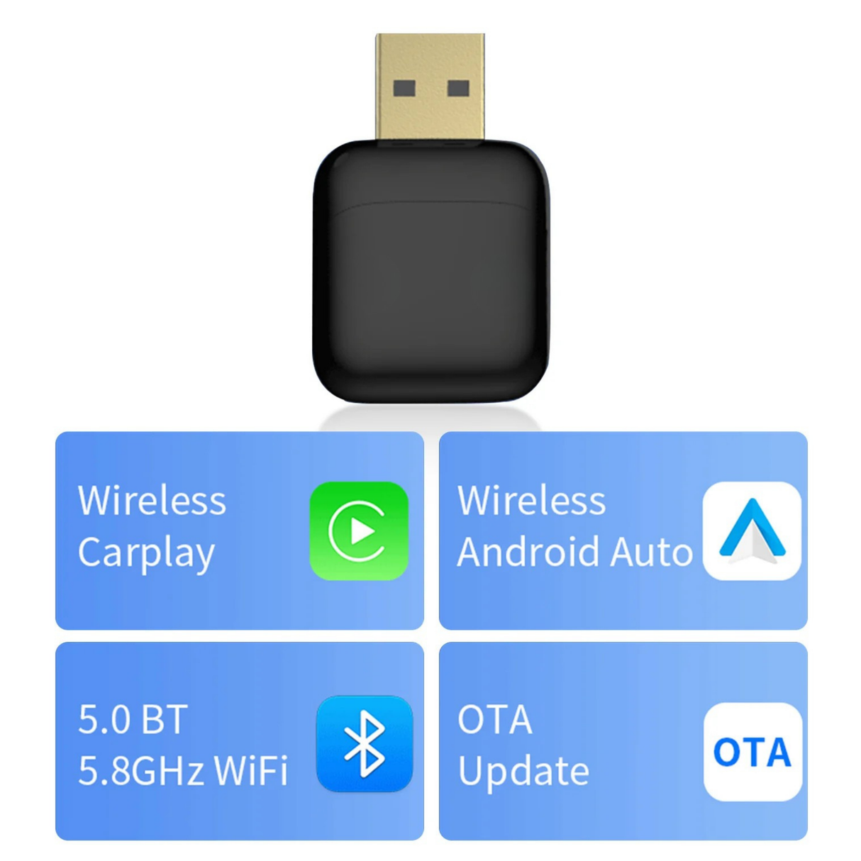 ZHNN Wireless Carplay Mini Adapter, 2 in 1 Wireless Car Play and Android Auto Adapter Convert Wired to Wireless, Plug and Play