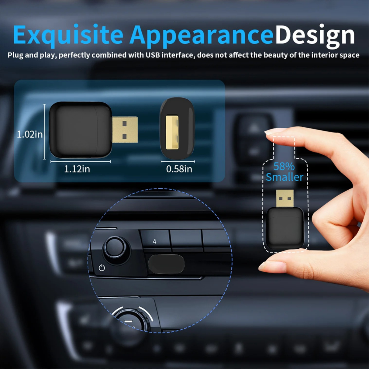 ZHNN Wireless Carplay Mini Adapter, 2 in 1 Wireless Car Play and Android Auto Adapter Convert Wired to Wireless, Plug and Play