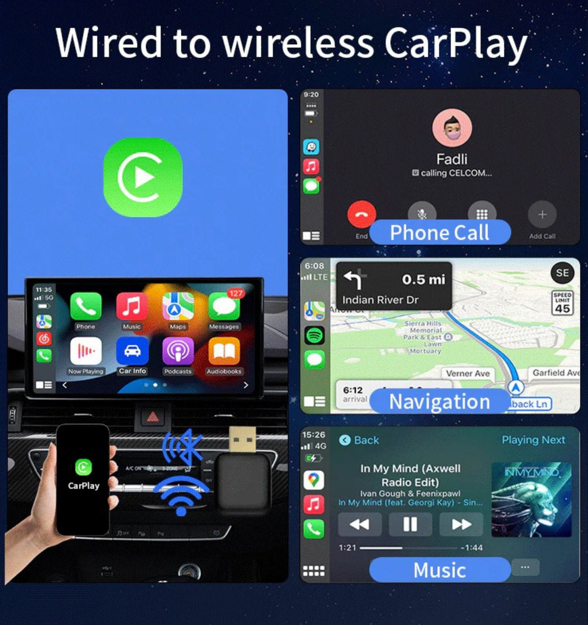 ZHNN Wireless Carplay Mini Adapter, 2 in 1 Wireless Car Play and Android Auto Adapter Convert Wired to Wireless, Plug and Play
