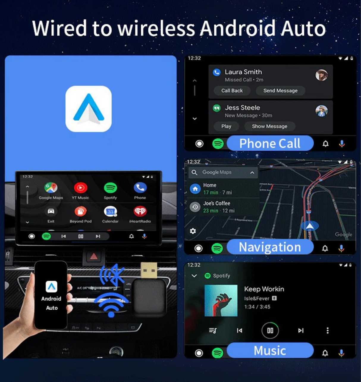 ZHNN Wireless Carplay Mini Adapter, 2 in 1 Wireless Car Play and Android Auto Adapter Convert Wired to Wireless, Plug and Play