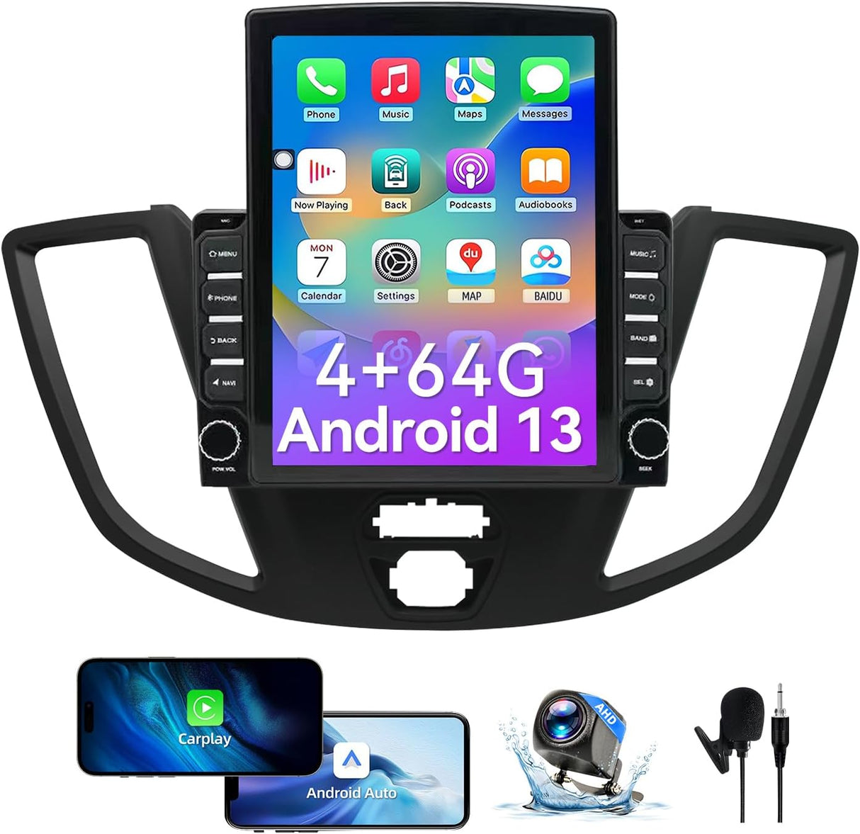 9.7 Inch Car Radio Compatible with Ford Transit 2015-2018, 4+64G Android 13 Car Stereo with Wireless CarPlay Android Auto/Mirrorlink/GPS Navigation/Backup