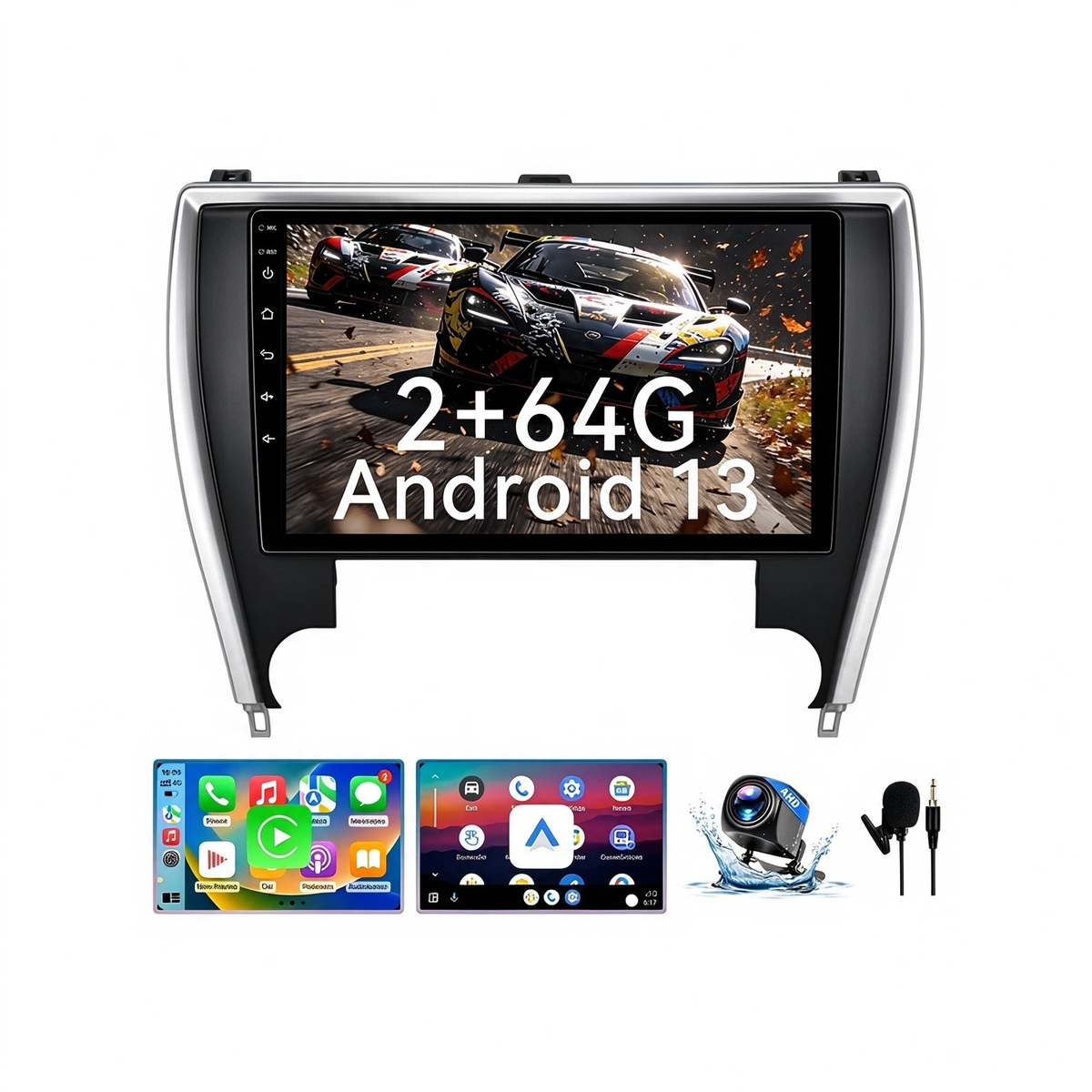 Android Touchscreen Car Stereo for Toyota Camry 2015-2017, Wireless CarPlay & Android Auto, GPS Navigation, WiFi, FM Radio, SWC, Bluetooth, with 1080P Backup Camera