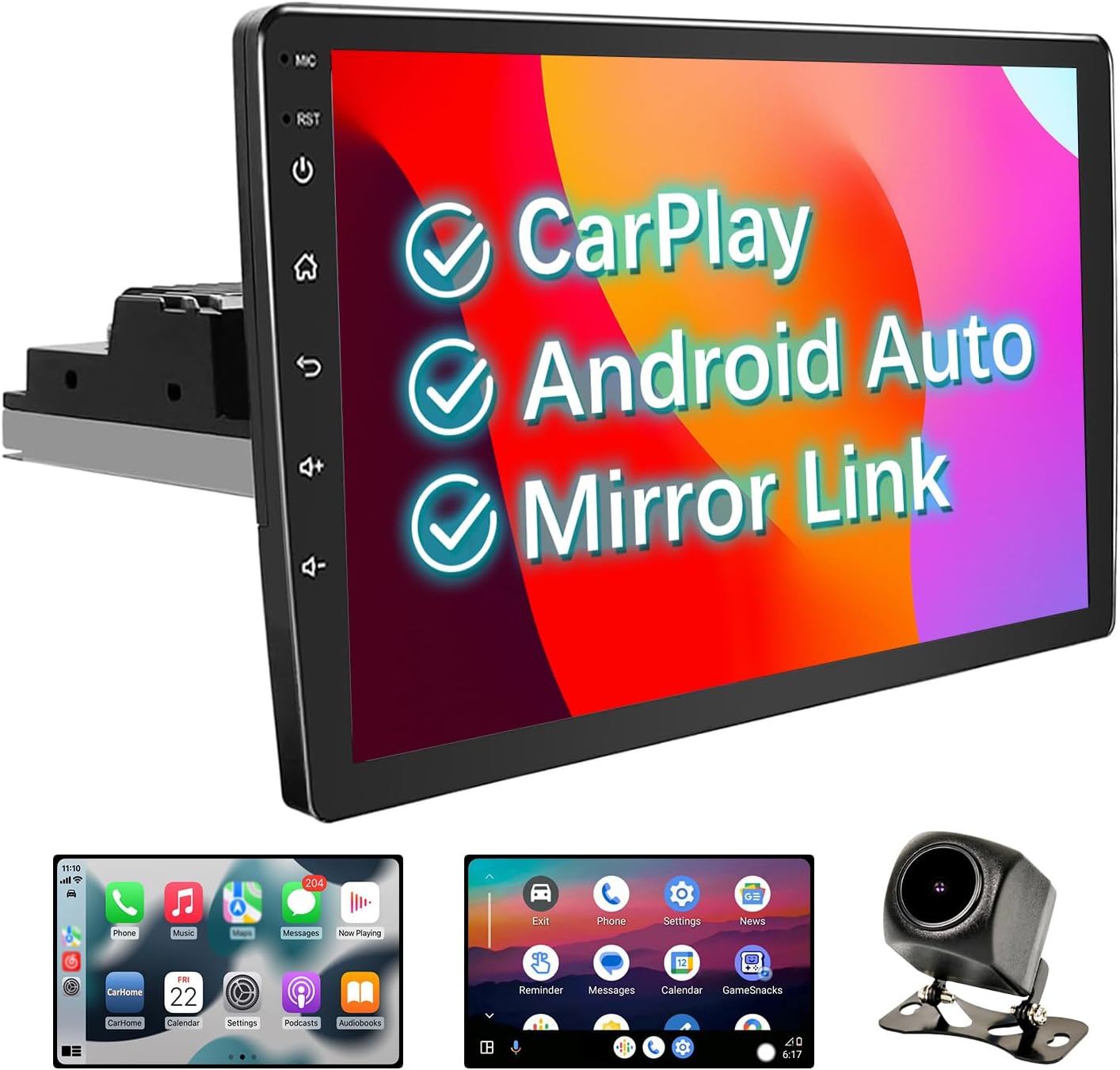 Android 13 Single Din Car Stereo Radio, 10 Inch Car Head Unit Touch Screen Supports Wireless CarPlay& Android Auto/GPS Navigation/SWC/Backup Camera/Bluetooth FM Receiver b