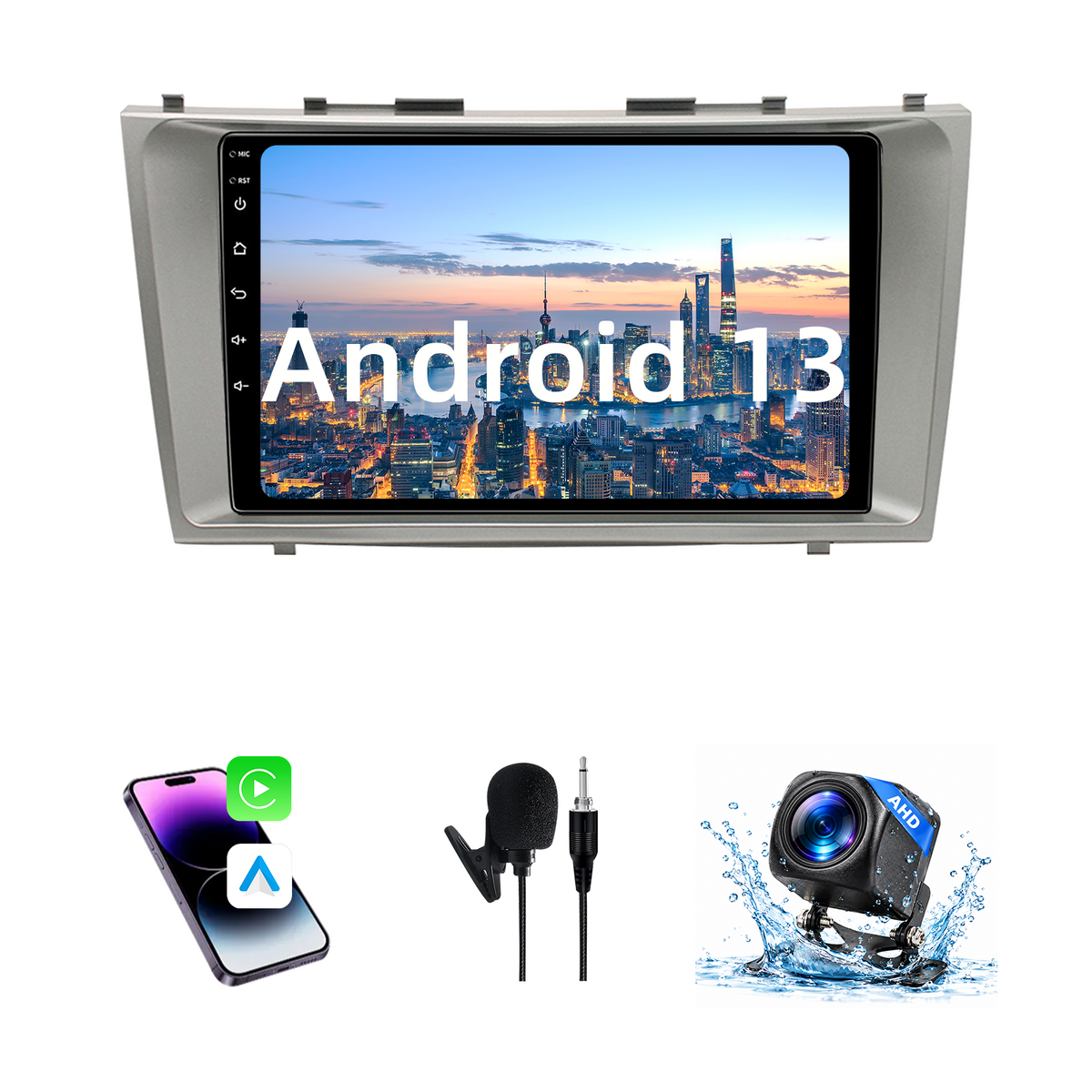 Head Unit Stereo for Toyota Camry (06-11) Wireless CarPlay & Android Auto Quick Boot, Screen Casting, Anti-Glare QLED Display. AM/FM Radio Receiver, Plug & Play Dash Harness Included.