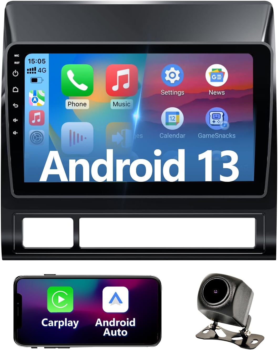 10 Inch Car Stereo Radio Compatible with Toyota Tacoma 2005-2015, Android 13 2+64G Wireless CarPlay Android Auto Car Radio Replacement with GPS/SWC/Backup Camera