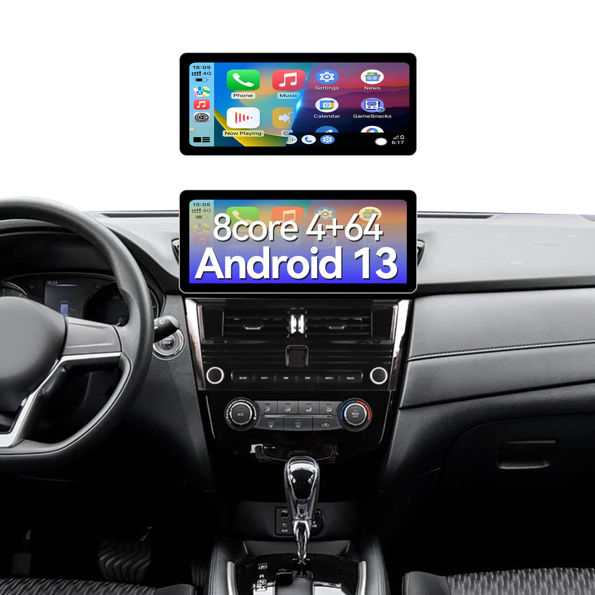 12.3" Android 13 Car Stereo Radio with Android Auto Wireless Carplay Compatible with Nissan Rogue 2014-2020 8core 4+64G Upgrade 2K Touchscreen Bluetooth WiFi GPS DSP AM FM Head Unit