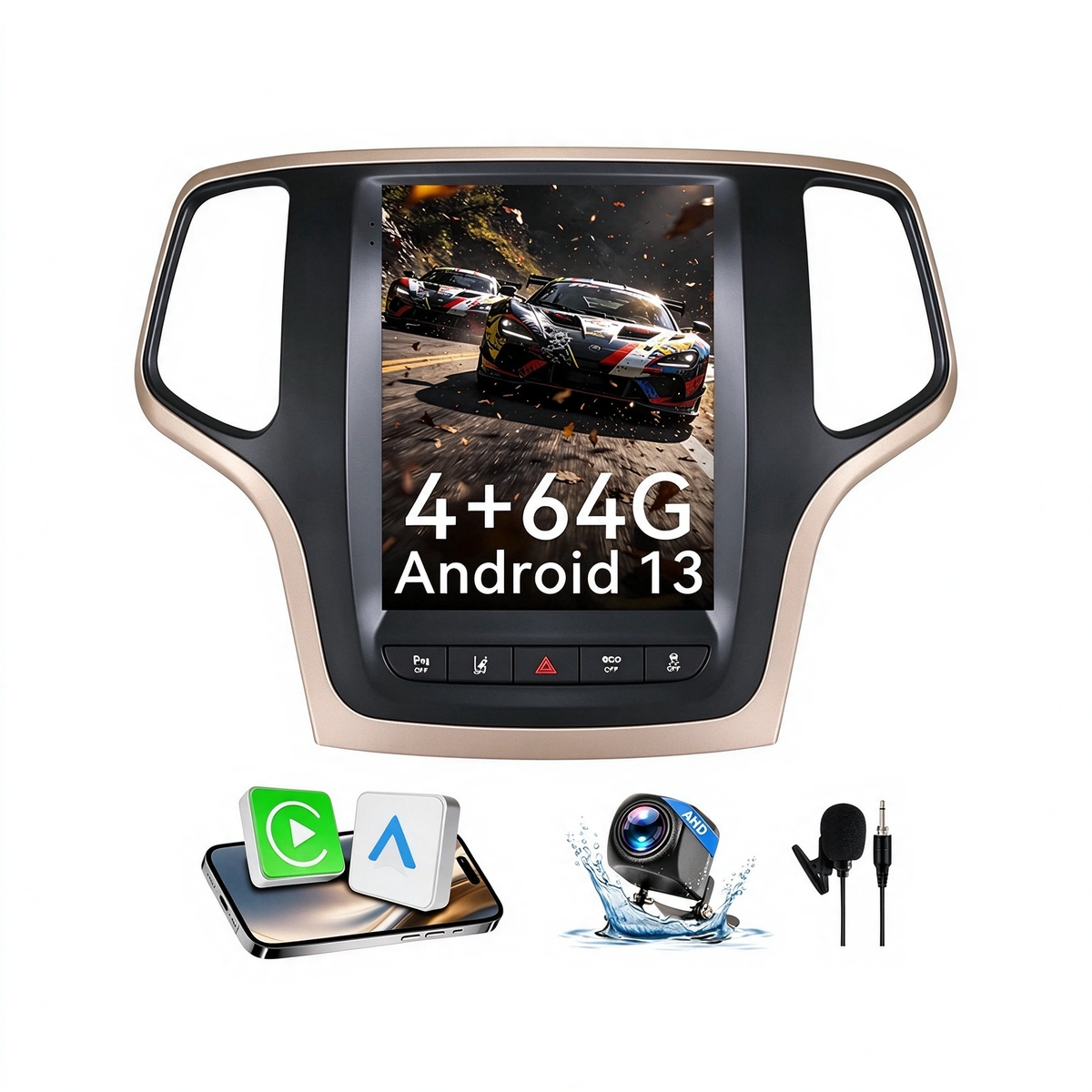 Car Stereo for Jeep Grand Cherokee 2014-2017: Android Touchscreen Radio Upgrade, Wireless CarPlay & Android Auto, 5G WiFi, BT5.0, GPS Navigation + Backup Camera