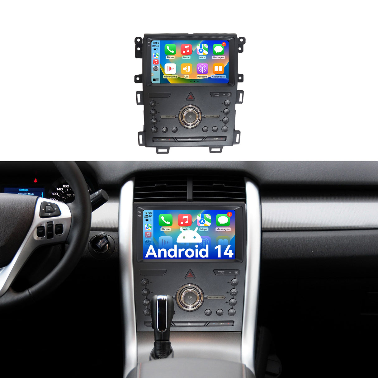 Android 14 Car Radio Stereo Compatible with Ford Edge 2010 2011 2012 2013 2014 Wireless Carplay Android Auto 9" Touch Screen Radio with Bluetooth GPS Navigation FM Radio Upgrade Backup Camera 2+64G