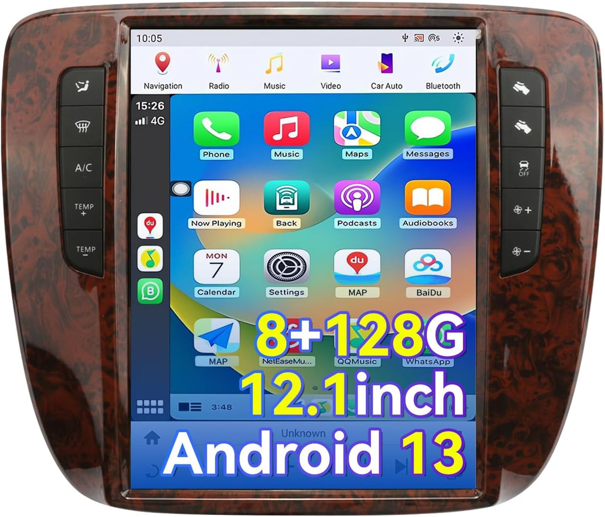 12.1 Inch Car Radio Compatible with GMC Yukon Chevrolet Silverado Tahoe Suburban 2007-2013(Auto AC), Android 13, 8+128GB Car Stereo with Wireless Carplay/Android Auto/WiFi /4G LTE/GPS Navigation