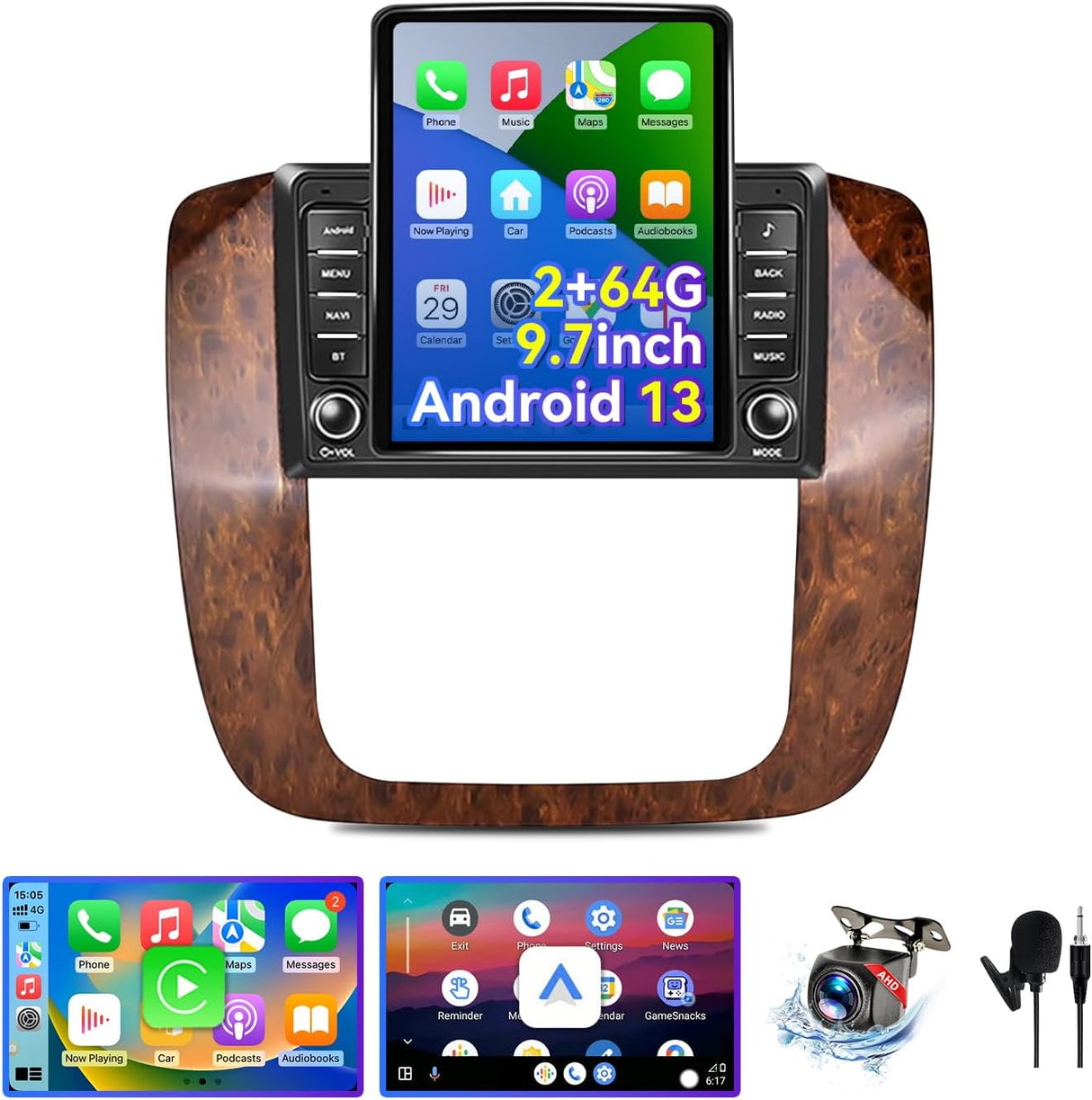 9.7 inch Car Radio Compatible with Chevrolet GMC 2007 2008 2009 2010 2011 2012 2013 2014, 2+64G Android 13 Car Stereo with Wireless CarPlay Android Auto, Bluetooth, WiFi, GPS, SWC, Backup Camera
