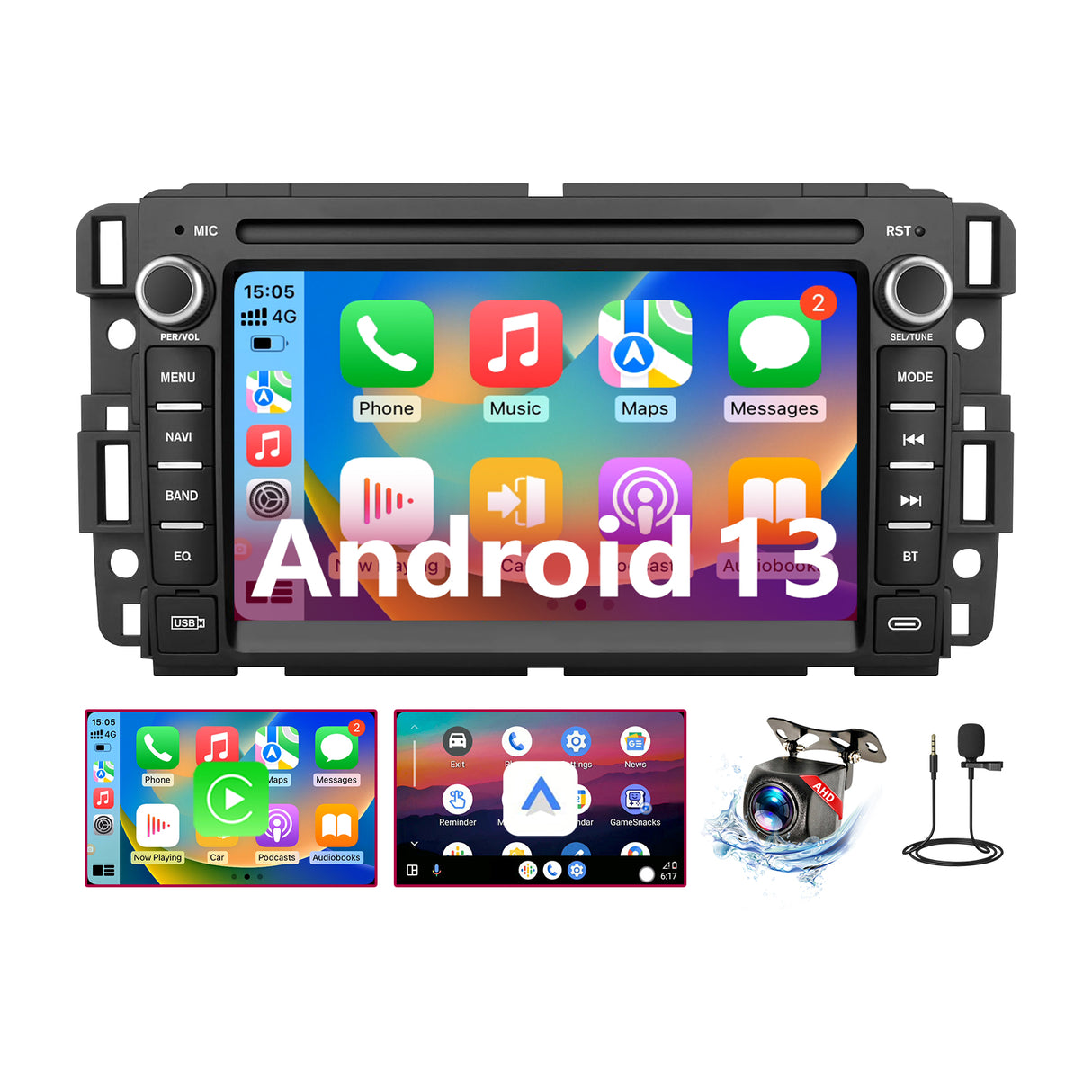 10" Android 13 Wireless CarPlay & Android Auto Radio for Chevy Silverado 2007-2014 | GMC Sierra Yukon Tahoe | 2+64GB, GPS, WiFi & Backup Camera