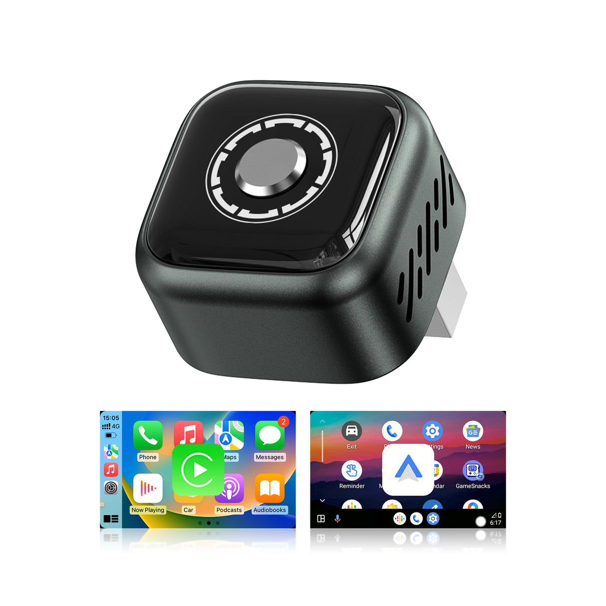 2 in 1 Wireless Car Play and Android Auto Adapter Plug and Play, Convert Wired to Wireless, One Button to Switch Devices