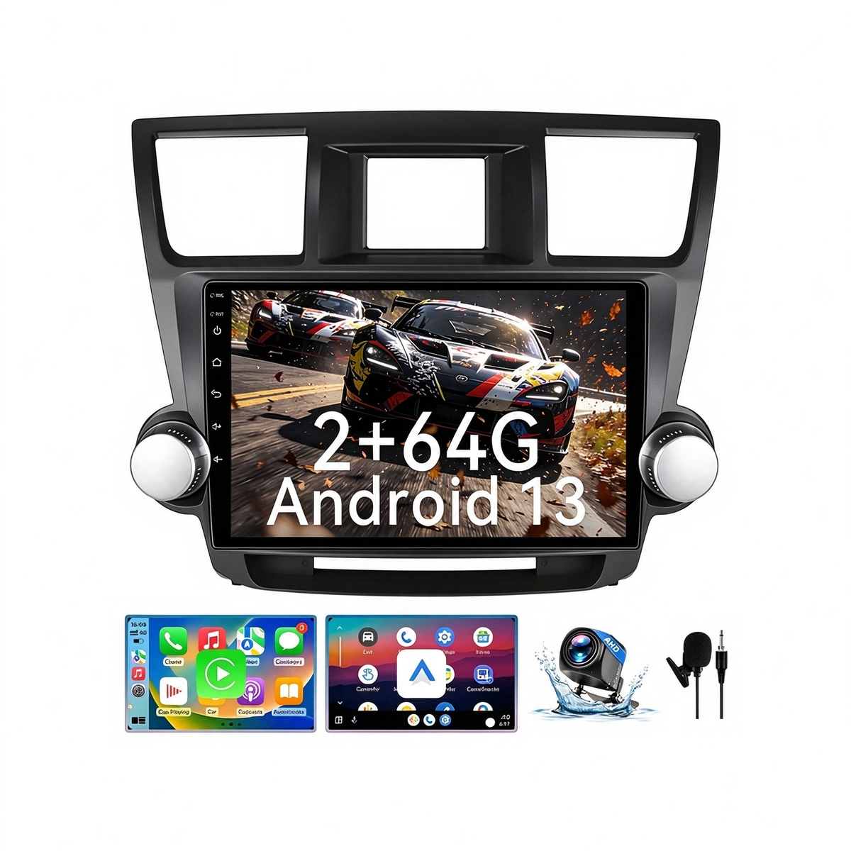 10 Inch QLED Touch Screen Car Stereo for Toyota Highlander 2008-2013, Head Unit with Wireless CarPlay & Android Auto, WiFi, GPS Navigation, Bluetooth 5.0, FM AM Radio