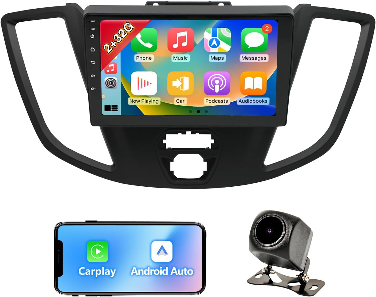 Android 13 Car Stereo for Ford Transit 2015-2018, 9 Inch Touch Screen with Wireless CarPlay/Android Auto/Mirrorlink/GPS Navigation/Backup Camera/FM