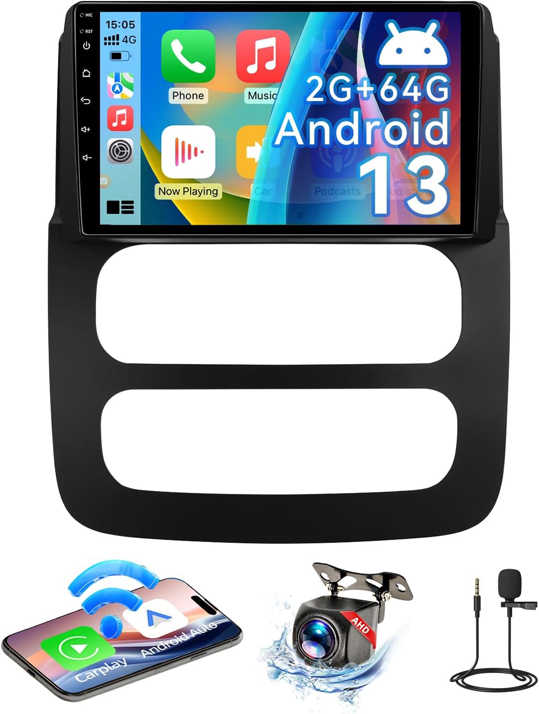 Android 13 Car Radio Compatible with Dodge Ram Radio 1500/2500/3500 2002 2003 2004 2005, 9 Inch 2+64G Car Stereo with Wireless CarPlay Android Auto, Bluetooth, WiFi, GPS, SWC, Backup Camera