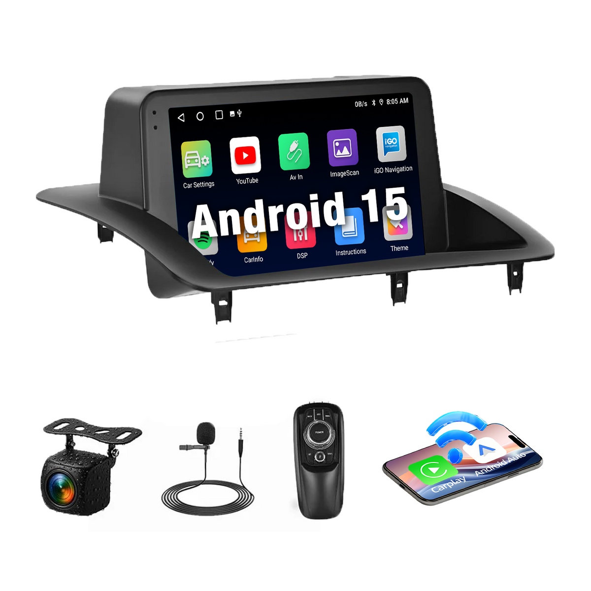 【4GB+64GB】for Lexus CT200 2011-2018 Android 15 Car Stereo with Wireless CarPlay & Android Auto, 9 Inch HD Touchscreen, Bluetooth, FM/RDS Radio, WiFi, GPS Navigation, SWC, AHD Rear View Camera