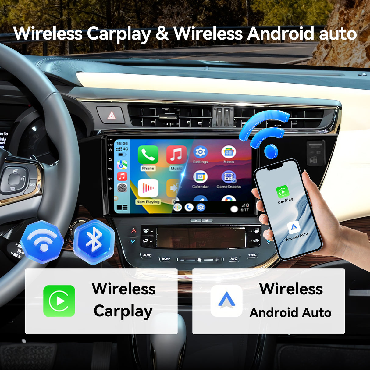 9 inch Car Radio Compatible with Toyota Avalon 2012-2018 with Wireless Carplay, Android Auto, Bluetooth Navigation GPS WiFi FM AM Multimedia Player Backup Camera Touchscreen
