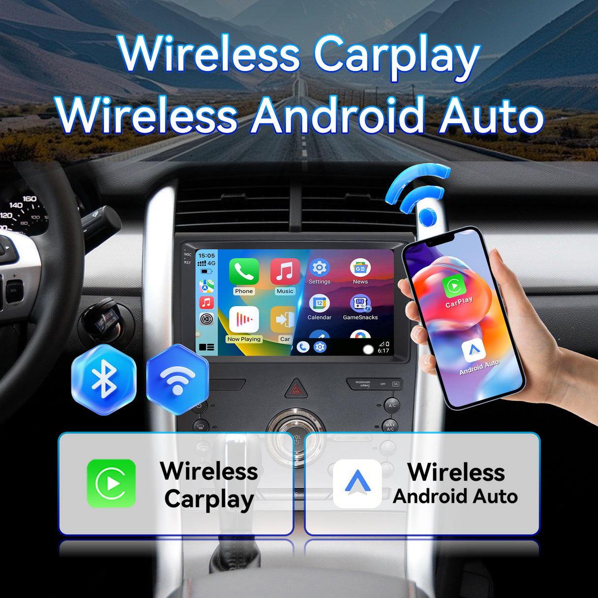 Android 14 Car Radio Stereo Compatible with Ford Edge 2010 2011 2012 2013 2014 Wireless Carplay Android Auto 9" Touch Screen Radio with Bluetooth GPS Navigation FM Radio Upgrade Backup Camera 2+64G