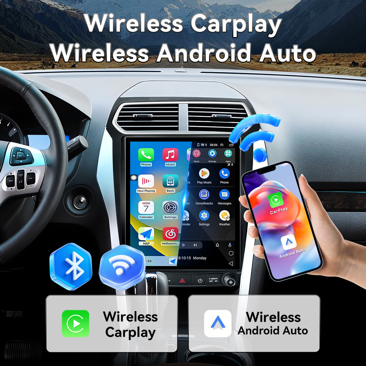 12.1 Inch Radio Upgrade for Ford Explorer 2011-2019 Explorer Stereo T-Style Vertical Touch Screen Android 13 Head Unit Wireless Carplay Andriod Auto GPS SWC 1080P Backup Camera 4+64G