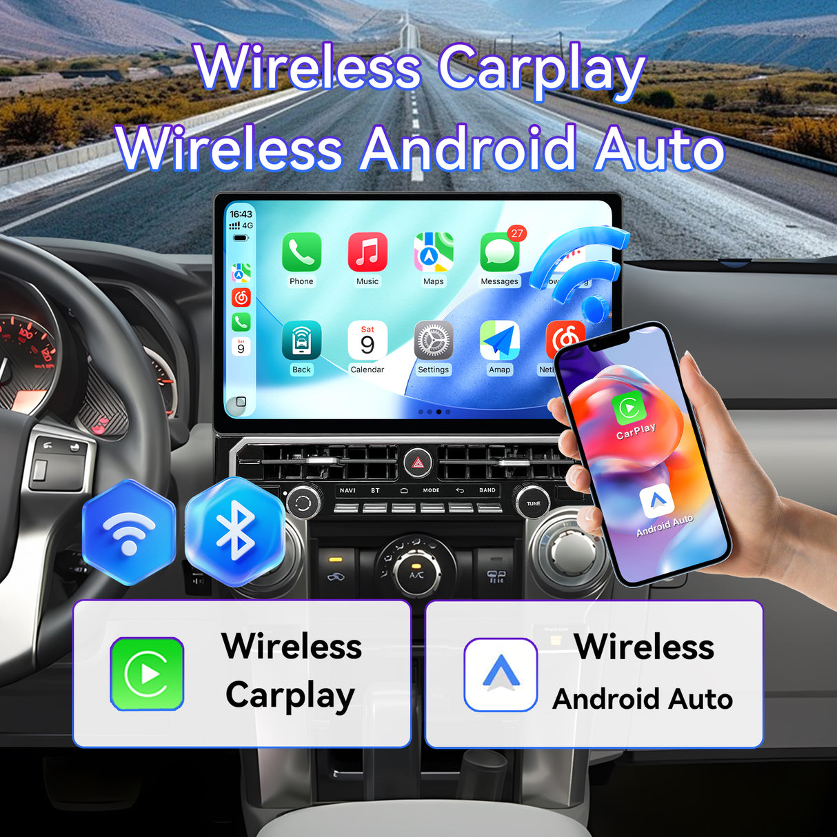 15.6 Inch Car Radio Upgrade Stereo Compatible with Toyota 4Runner 2010-2023, Android 13 System 8+256GB Large Touchscreen Car Head Unit with Wireless CarPlay & Android Auto/SWC/GPS Navigation