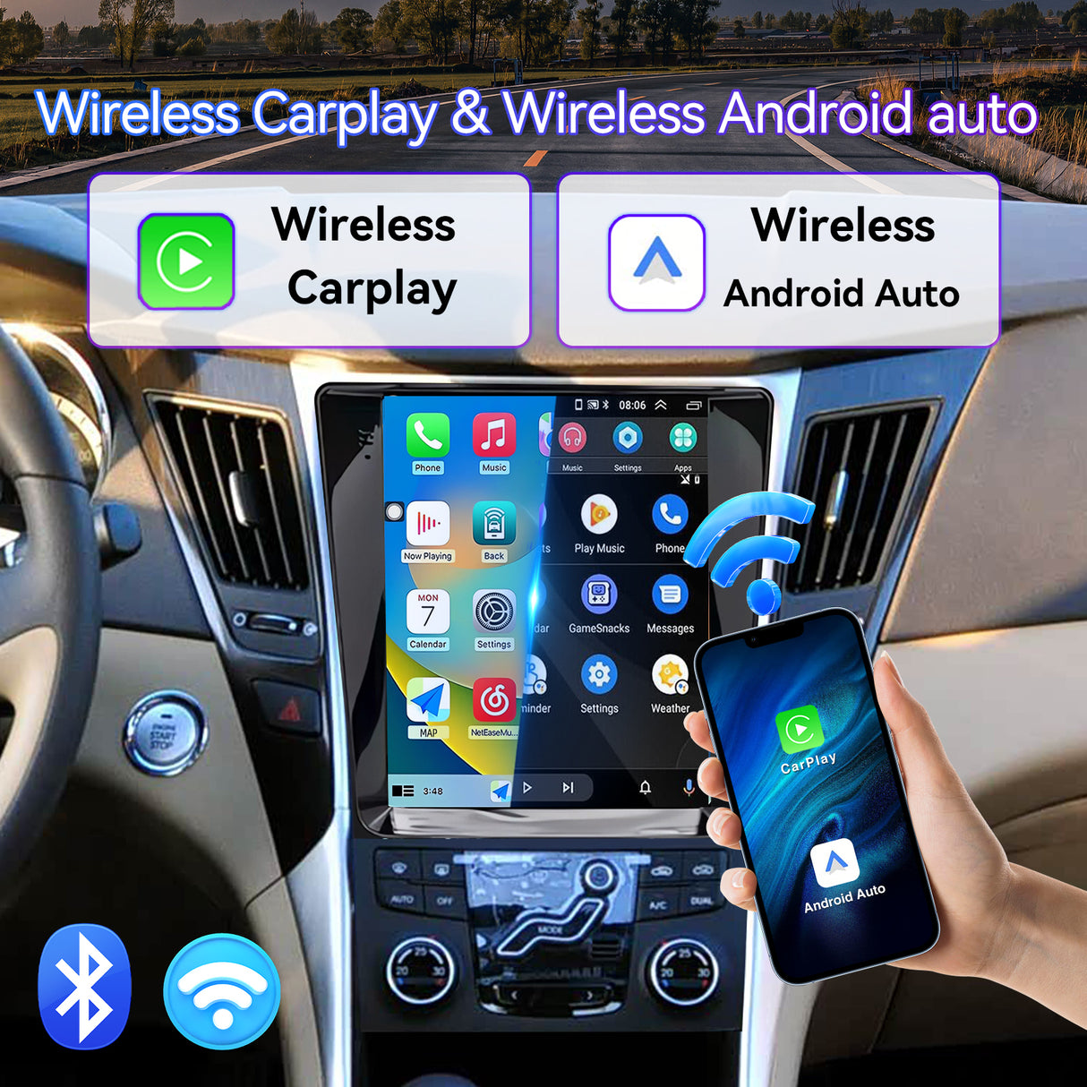 9.7'' Android 13 Car Stereo for Hyundai Sonata 2010-2015 | IPS Touchscreen Sonata Radio Wireless Carplay Android Auto 5G WiFi/Bluetooth Mirror Link GPS SWC/FM/RDS/32EQ Backup Cam Mic