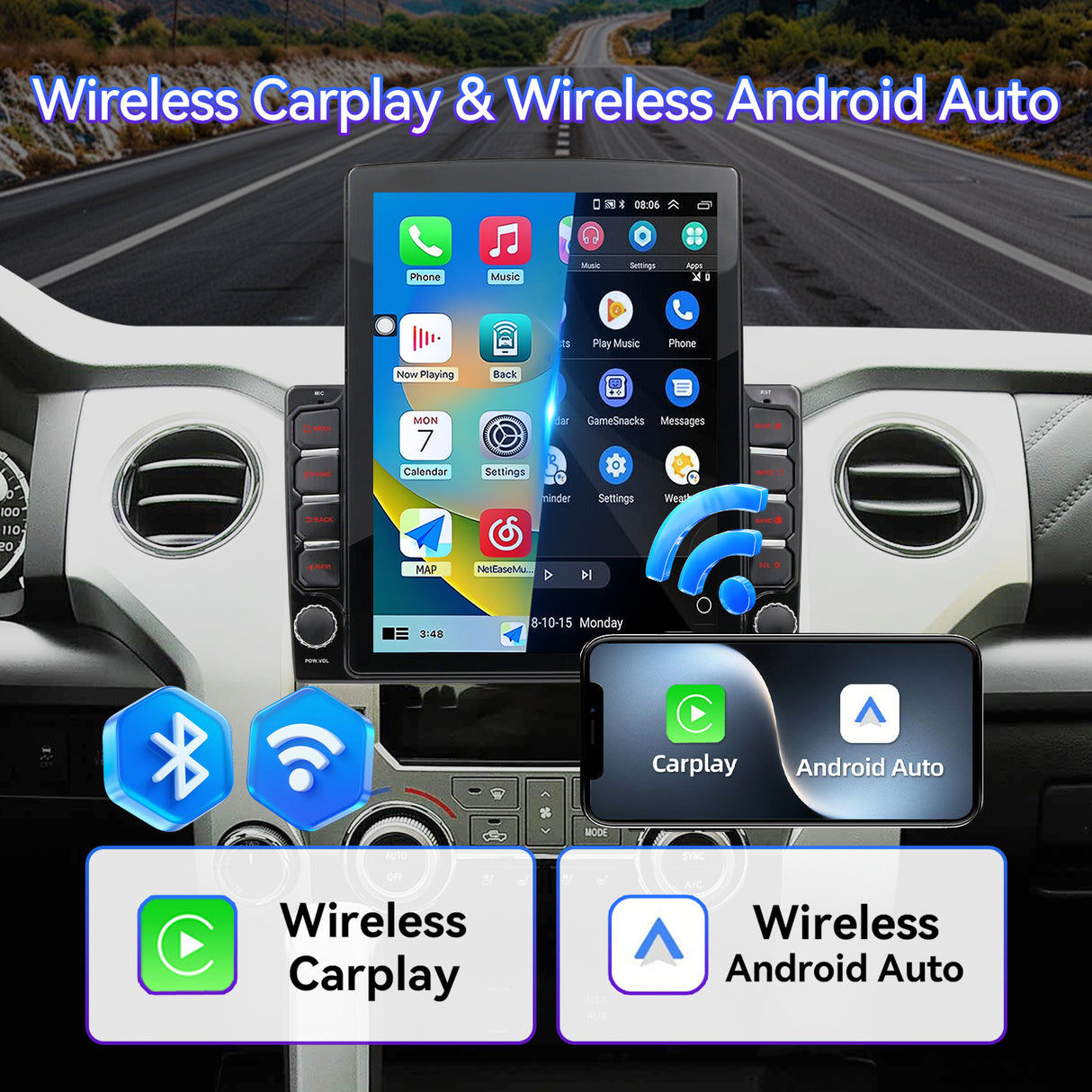 9.7 Inch Car Radio Compatible with Toyota Tundra 2014-2021, 2+64G Car Head Unit with Wireless Carplay/Android Auto/Bluetooth/SWC/FM/1080P Back-up Camera