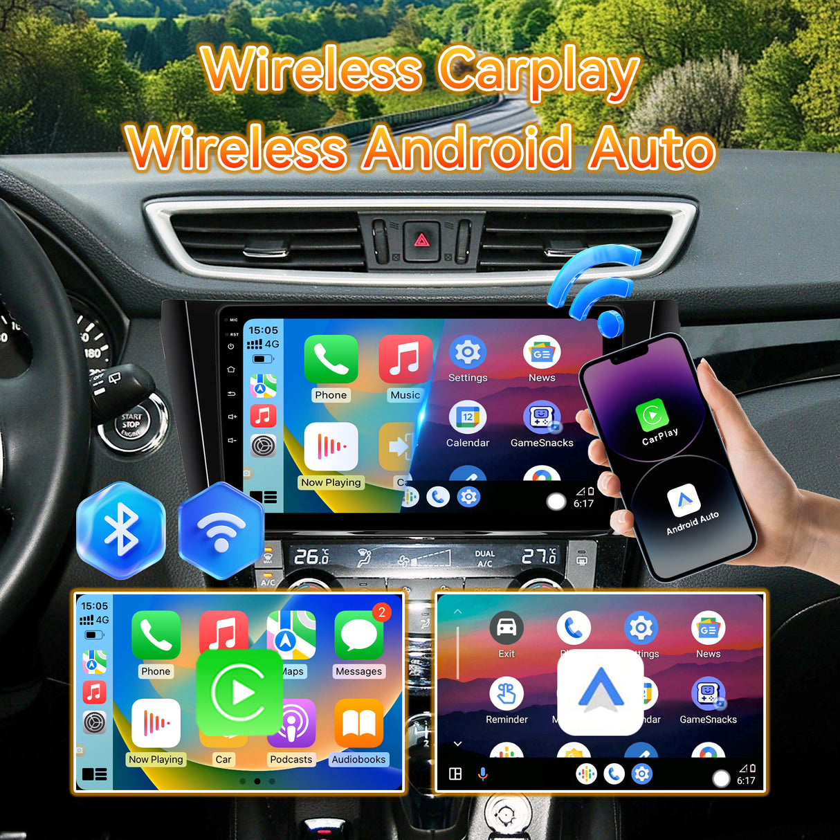 10.1 Inch Android 13 Car Stereo for Nissan Rogue X-TRAIL 2014 2015 2016 2017 2018 (Auto AC), 2G+64G Touch Screen Head Unit, Wireless Apple CarPlay & Android Auto, GPS Navigation, Bluetooth, SWC with Backup Camera
