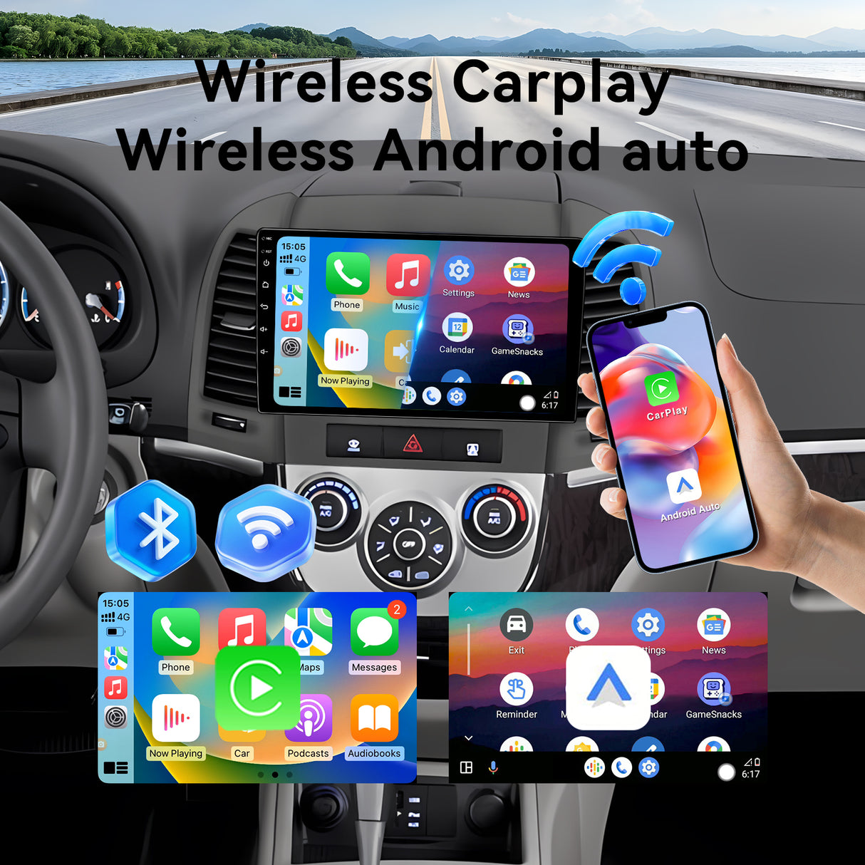 Android Car Stereo for Hyundai Santa fe 2006-2012, 9'' Touchscreen Radio for Santa fe Wireless Carplay Android Auto, 1080P/5G WiFi/Bluetooth/FM/RDS SWC Mirror Link+Backup Cam