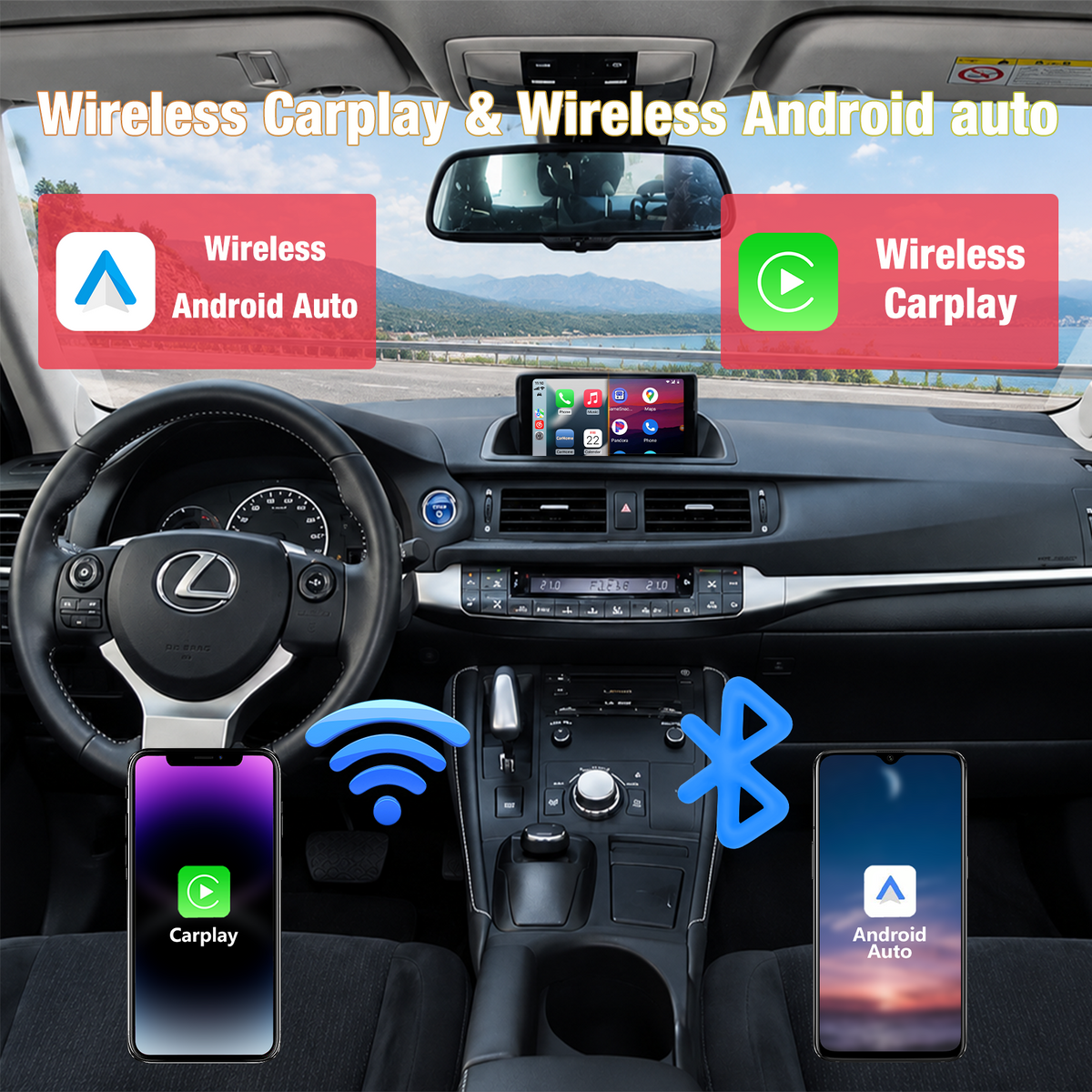 【4GB+64GB】for Lexus CT200 2011-2018 Android 15 Car Stereo with Wireless CarPlay & Android Auto, 9 Inch HD Touchscreen, Bluetooth, FM/RDS Radio, WiFi, GPS Navigation, SWC, AHD Rear View Camera