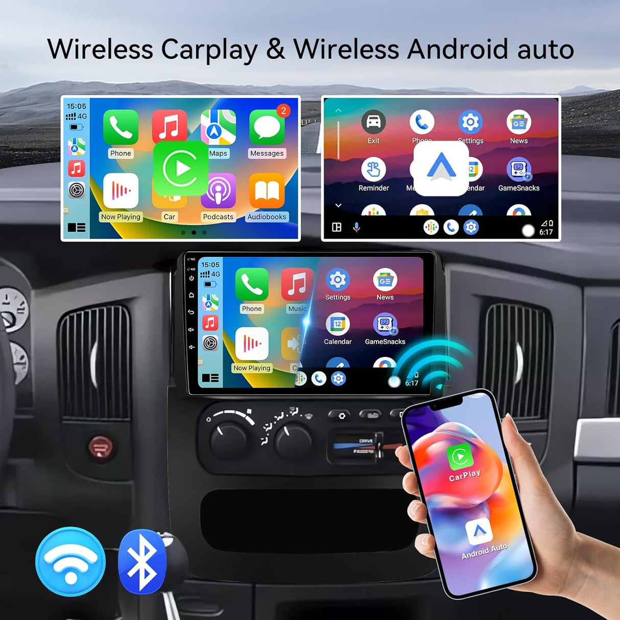 Android 13 Car Radio Compatible with Dodge Ram Radio 1500/2500/3500 2002 2003 2004 2005, 9 Inch 2+64G Car Stereo with Wireless CarPlay Android Auto, Bluetooth, WiFi, GPS, SWC, Backup Camera
