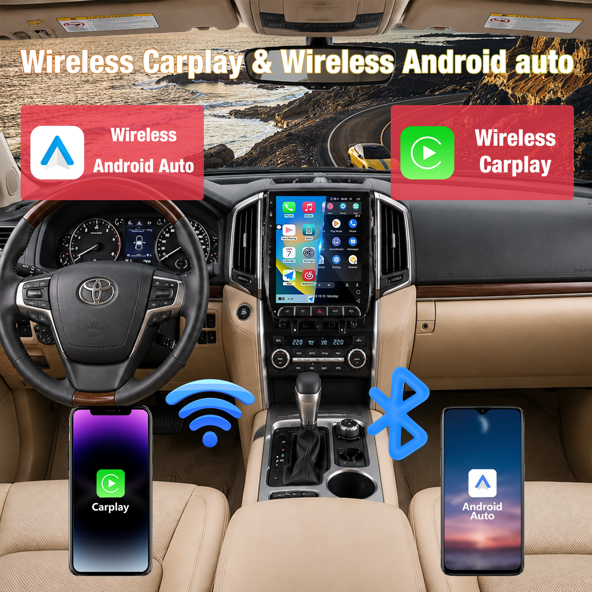 Android Car Stereo for Toyota Land Cruiser 2016-2020, 8-Core 8G+128G Touchscreen Head Unit, Wireless CarPlay & Android Auto, GPS Navigation, Bluetooth Audio, Built-in DSP Multimedia Player