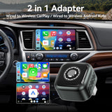 2 in 1 Wireless Car Play and Android Auto Adapter Plug and Play, Convert Wired to Wireless, One Button to Switch Devices