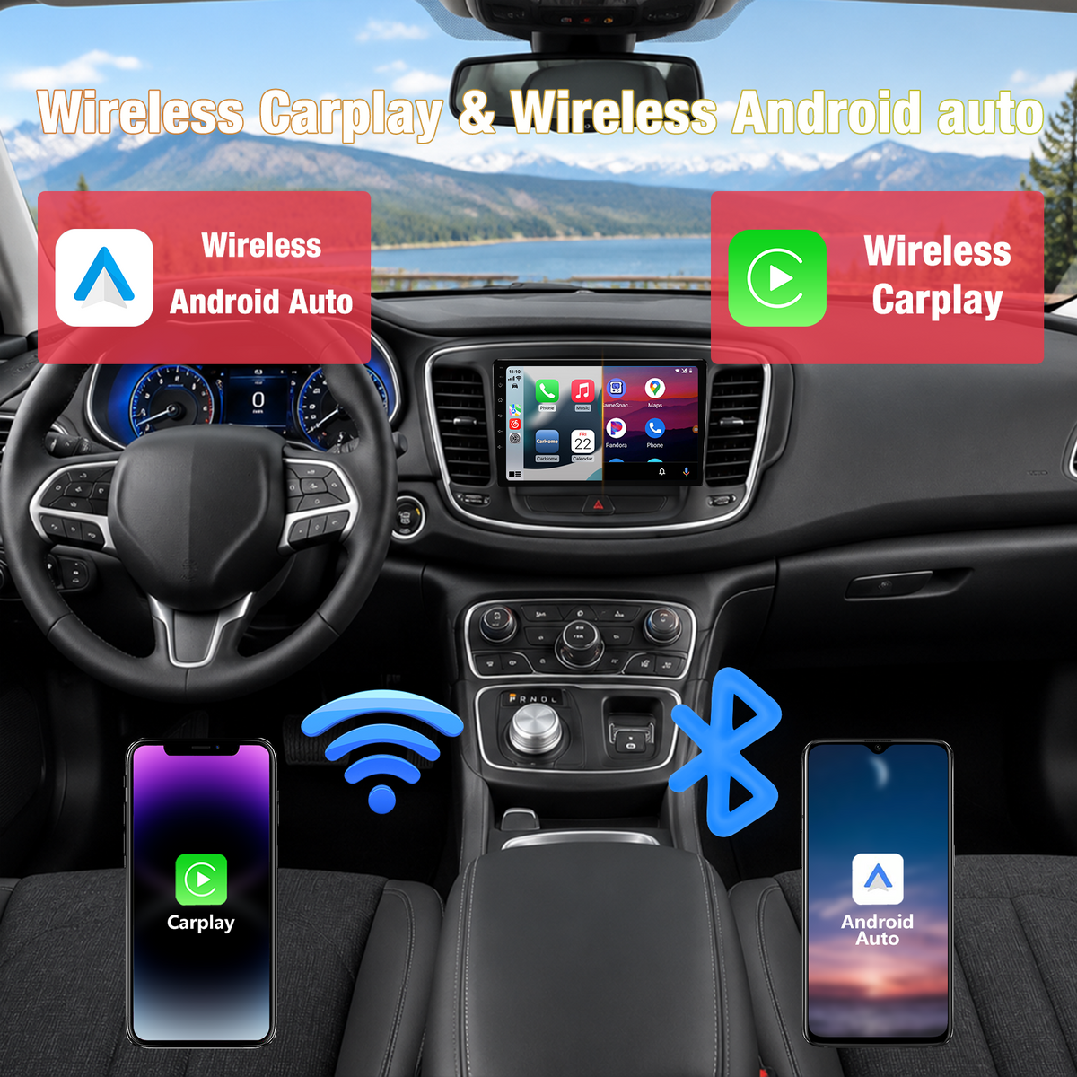 Android 13 Car Radio for Chrysler 200 200C 200S 2015-2019, Wireless Apple CarPlay & Android Auto, GPS Navigation, WiFi Connectivity, Includes 1080P Rear View Backup Camera