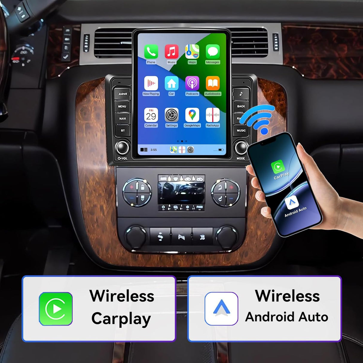 9.7 inch Car Radio Compatible with Chevrolet GMC 2007 2008 2009 2010 2011 2012 2013 2014, 2+64G Android 13 Car Stereo with Wireless CarPlay Android Auto, Bluetooth, WiFi, GPS, SWC, Backup Camera