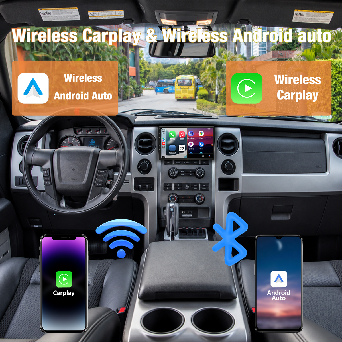 Android Car Radio Head Unit for Ford F150 2009 2010 2011 2012, Wireless CarPlay & Android Auto, Bluetooth, WiFi, GPS Navigation, FM, SWC, AHD Backup Camera, for Manual AC Models