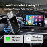 ZHNN 4-in-1 Wireless CarPlay & Android Auto Adapter with AirPlay & Android Screen Mirroring, Plug and Play